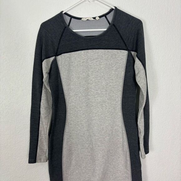 Athleta Light & Dark Grey Colorblock Long Sleeve Terry Cloth Sweater Dress Size - Picture 3 of 7